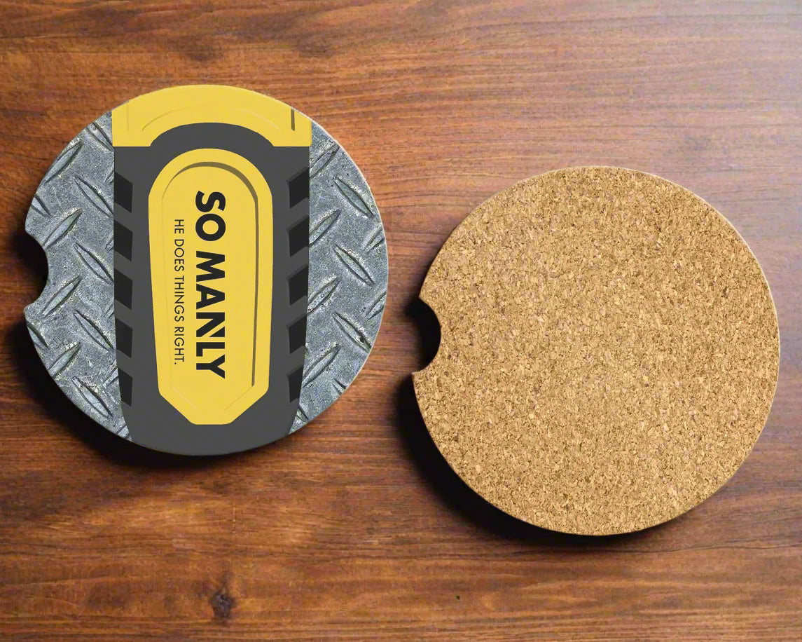 So Manly Car Coasters - Set of 2 Funny Cup Coasters - Gift For Dad