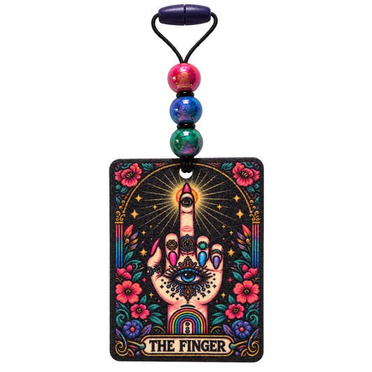 Tarot-inspired felt air freshener with jewel-tone beads