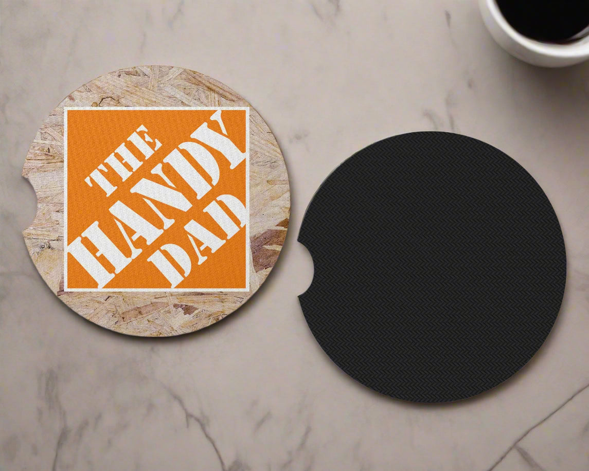 The Handy Dad Coasters - Set of 2 Funny Cup Holder Coasters - Gift For Dad