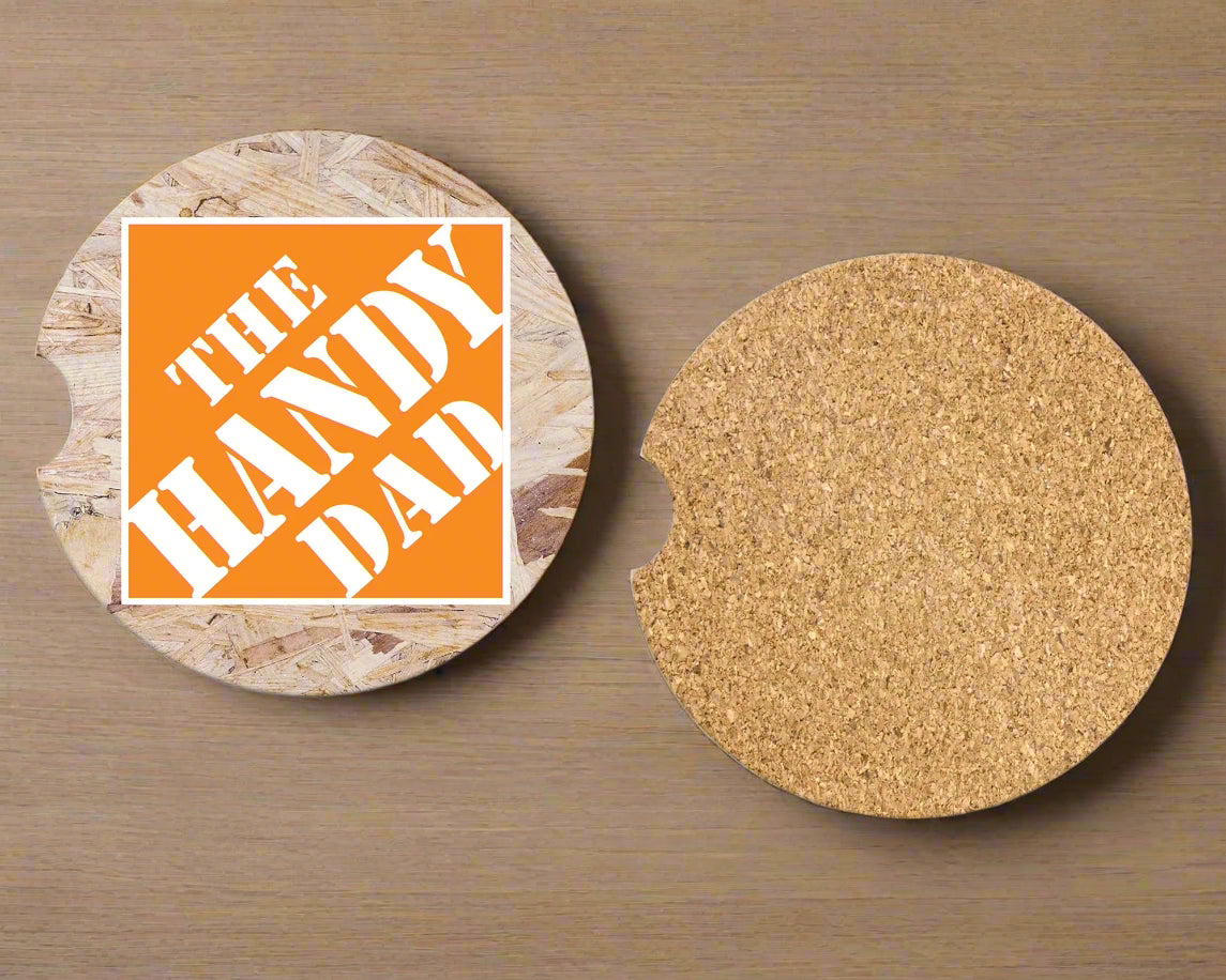 The Handy Dad Coasters - Set of 2 Funny Cup Holder Coasters - Gift For Dad