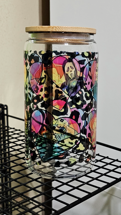 Heart Full of Horror Tumbler - 16oz Glass Tumbler With Lid - Beautifully Flawed Cup With Straw