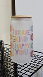 An uplifting 16oz frosted glass tumbler adorned with delicate floral patterns and the inspiring message 'Always Be You'. The tumbler features vibrant colors and a sturdy design, perfect for staying hydrated with style. 🌸 #AlwaysBeYou #GlassTumbler #PositiveVibes