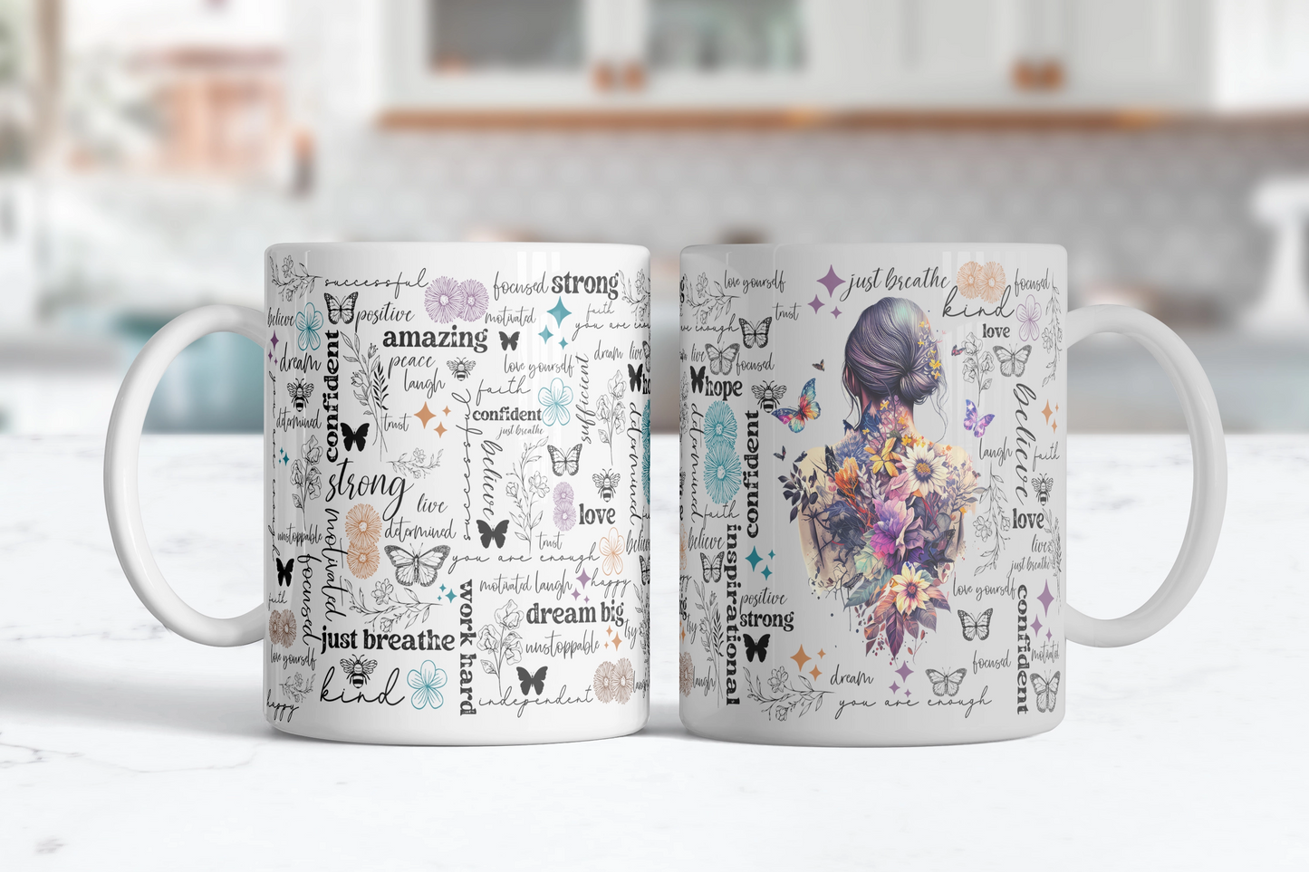 Butterfly Blessings Mug, Positive Affirmations Coffee Cup, Inspirational Self Care Gift