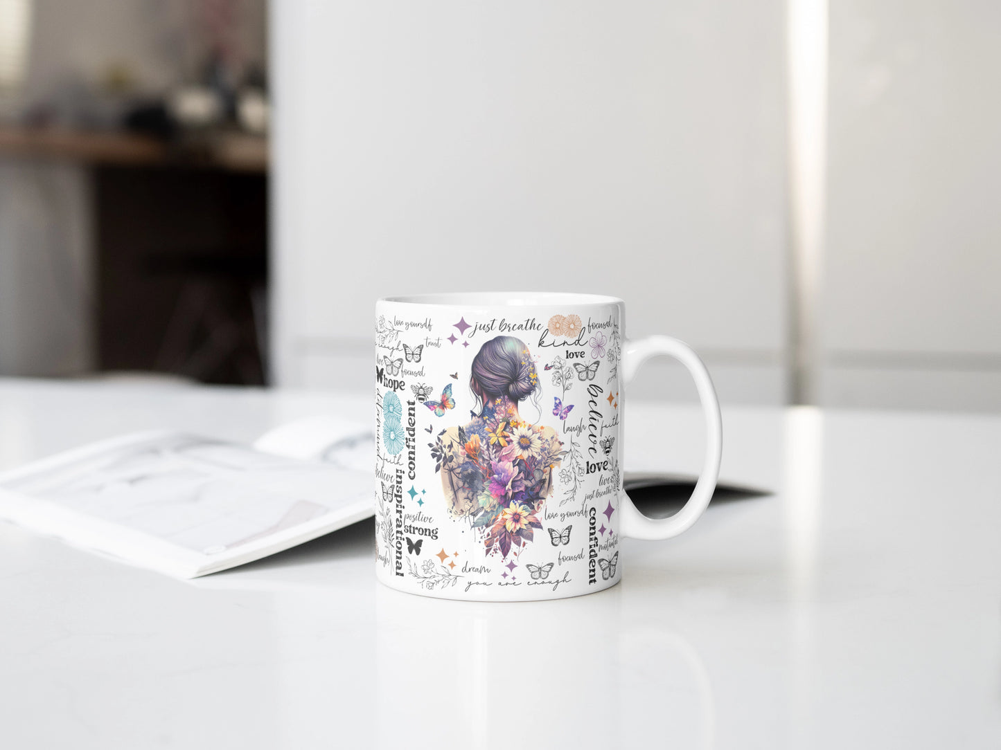 Butterfly Blessings Mug, Positive Affirmations Coffee Cup, Inspirational Self Care Gift