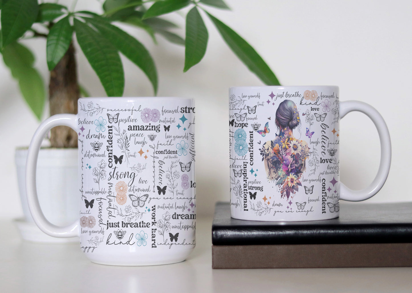 Butterfly Blessings Mug, Positive Affirmations Coffee Cup, Inspirational Self Care Gift