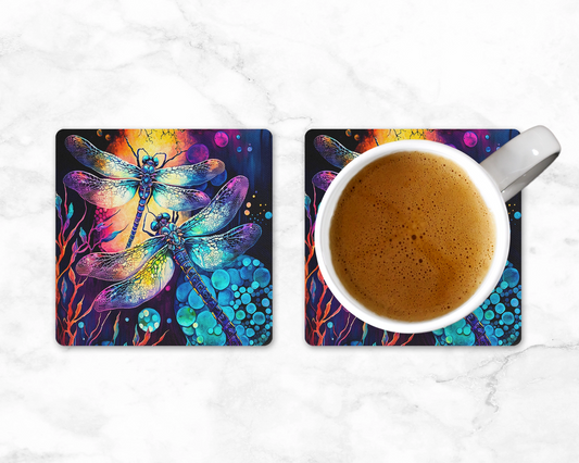 Radiant Dragon Dance Coasters - Set of Nature Coasters - Dragonfly Desk Accessories