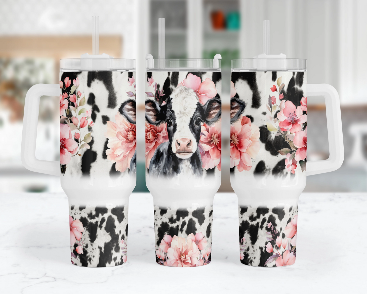 A Little Moo-tivation 40oz Tumbler - Baby Bovine Tumbler Cup With Handle - Gift For Cow Lovers