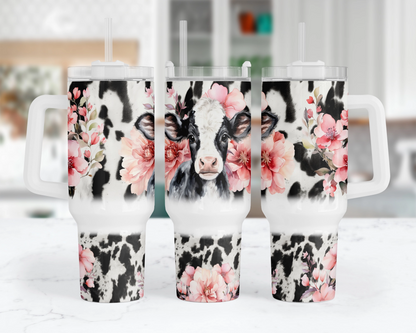 A Little Moo-tivation 40oz Tumbler - Baby Bovine Tumbler Cup With Handle - Gift For Cow Lovers