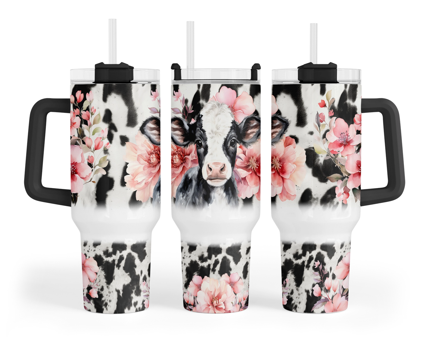 A Little Moo-tivation 40oz Tumbler - Baby Bovine Tumbler Cup With Handle - Gift For Cow Lovers