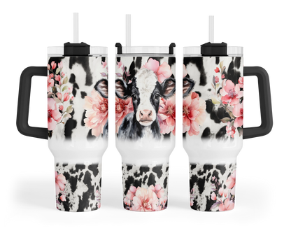 A Little Moo-tivation 40oz Tumbler - Baby Bovine Tumbler Cup With Handle - Gift For Cow Lovers