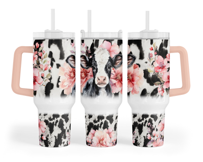 A Little Moo-tivation 40oz Tumbler - Baby Bovine Tumbler Cup With Handle - Gift For Cow Lovers