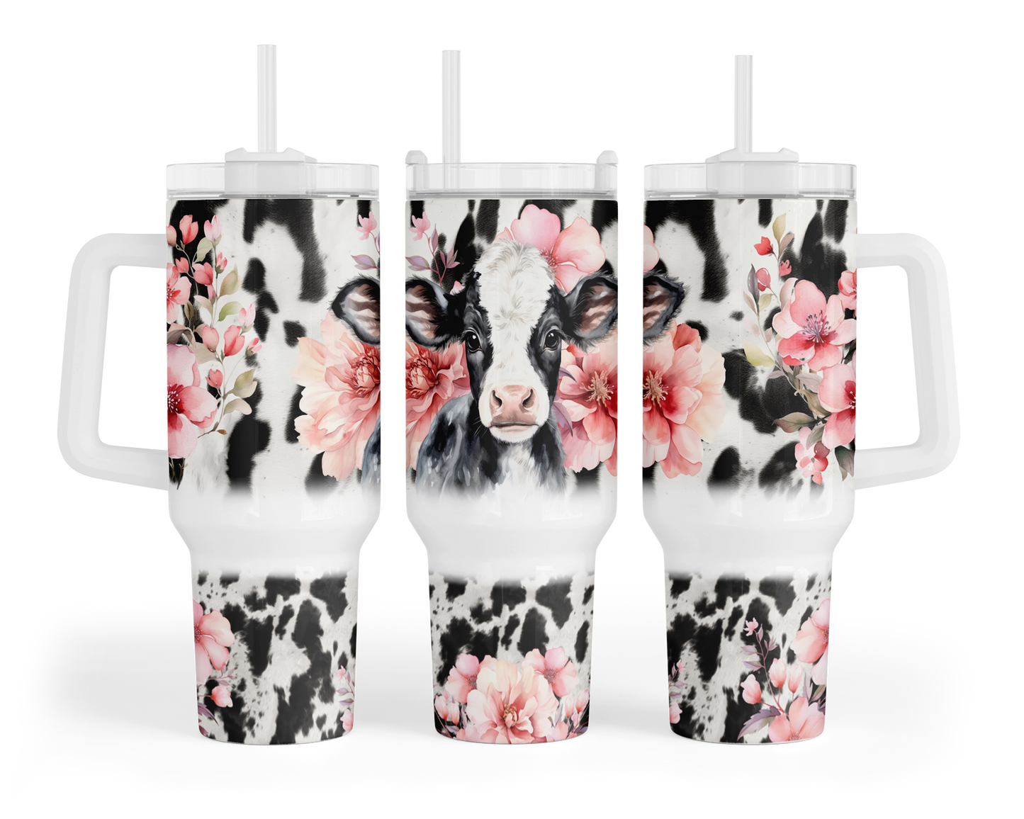 A Little Moo-tivation 40oz Tumbler - Baby Bovine Tumbler Cup With Handle - Gift For Cow Lovers