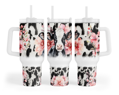 A Little Moo-tivation 40oz Tumbler - Baby Bovine Tumbler Cup With Handle - Gift For Cow Lovers