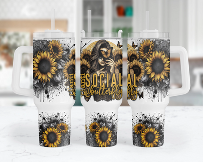 Anti Social Butterfly Tumbler - Sunflower 40oz Tumbler With Handle - Gift For Introverts