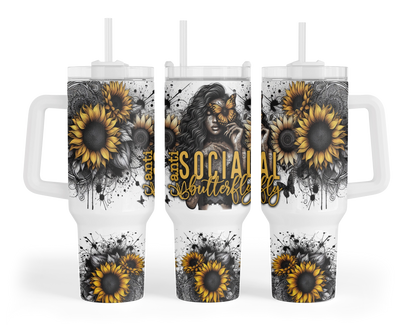 Anti Social Butterfly Tumbler - Sunflower 40oz Tumbler With Handle - Travel Cup Gift For Introverts