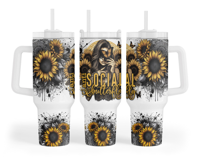 Anti Social Butterfly Tumbler - Sunflower 40oz Tumbler With Handle - Gift For Introverts