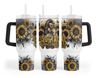 Anti Social Butterfly Tumbler - Sunflower 40oz Tumbler With Handle - Gift For Introverts