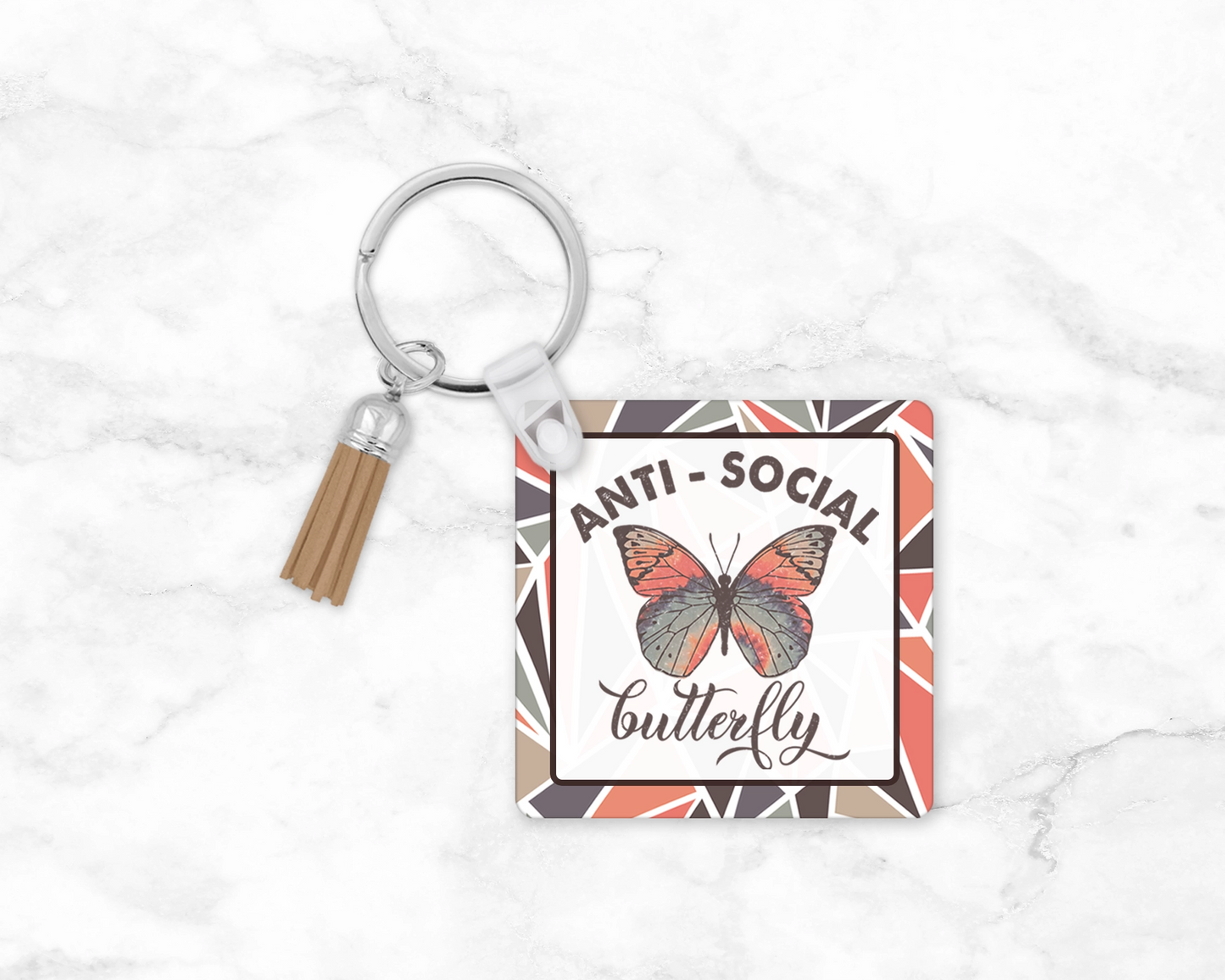 Anti Social Butterfly Wristlet - Butterfly Back Pack Tag - Keychain Gift For Introverts