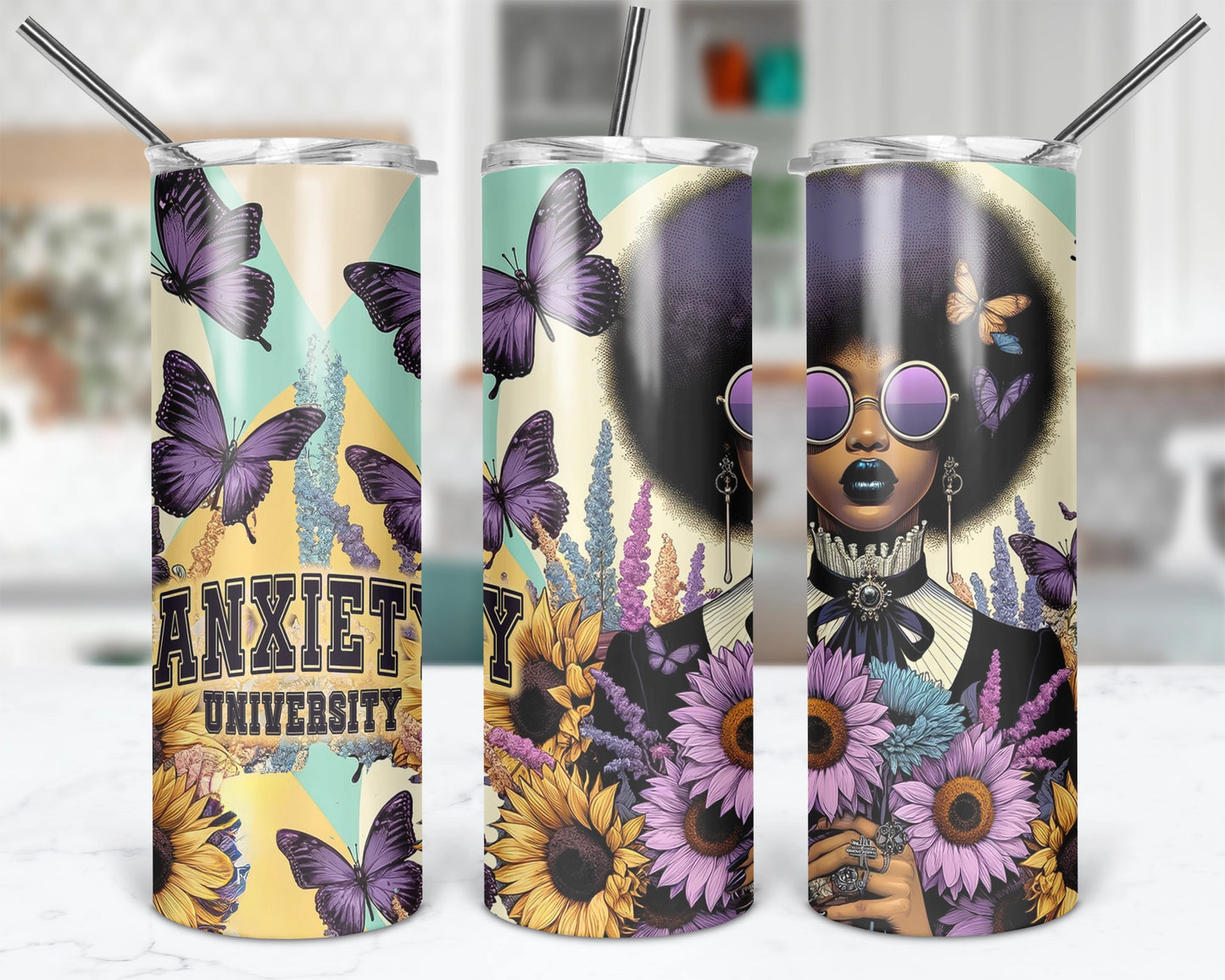 Anxiety University / 20oz Butterfly Tumbler With Straw / Funny Tumbler Cup