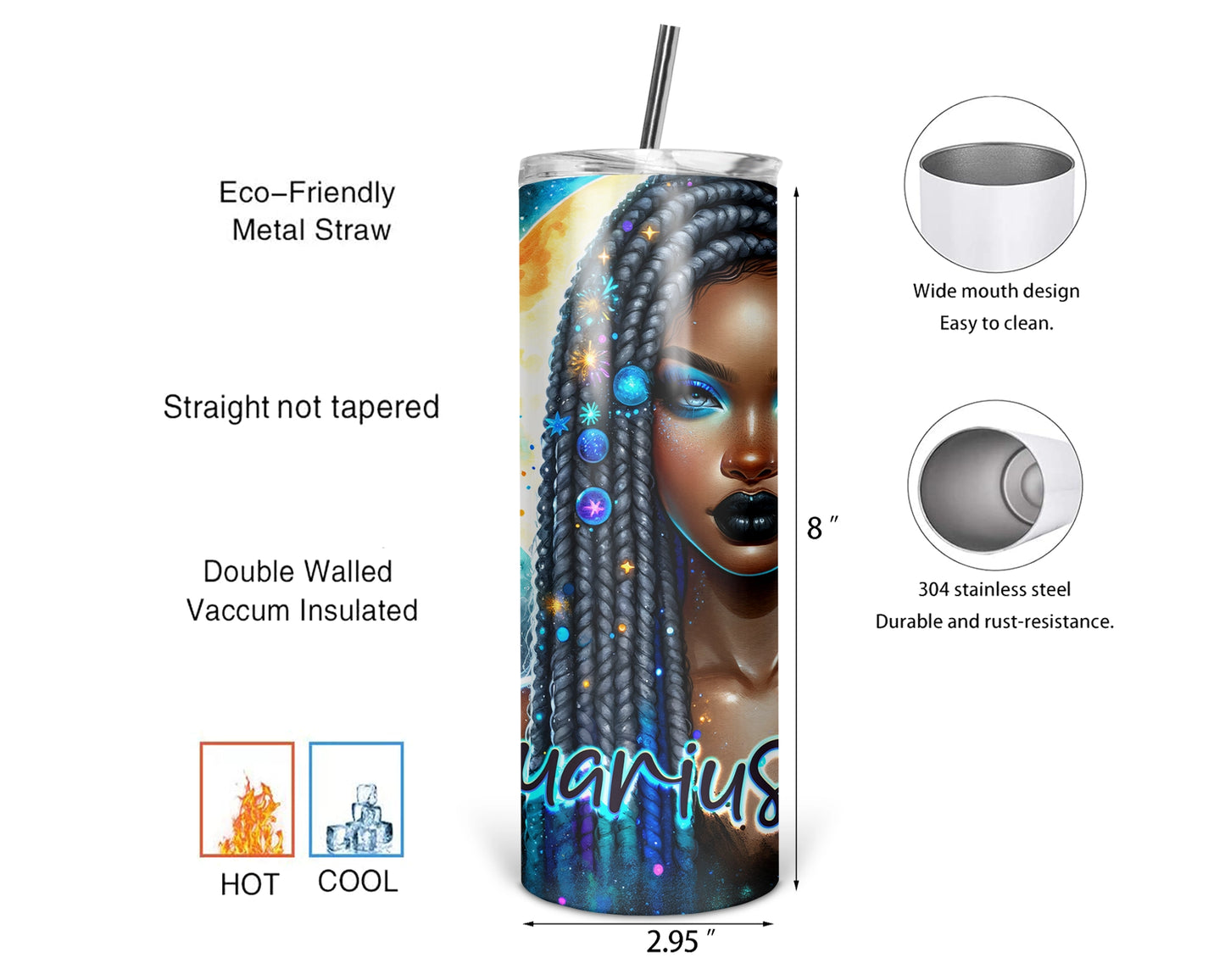 Aquarius Girl Tumbler /  Horoscope Tumbler With Straw / Zodiac Sign Tumbler / Gift For Astrology Lovers