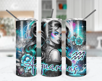 Aquarius Girl Tumbler / Zodiac Sign Tumbler With Straw / Horoscope Tumbler / Gift For Astrology Lovers