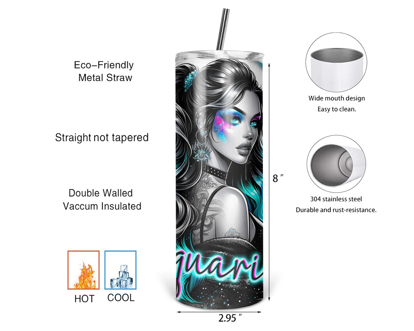 Aquarius Girl Tumbler / Zodiac Sign Tumbler With Straw / Horoscope Tumbler / Gift For Astrology Lovers