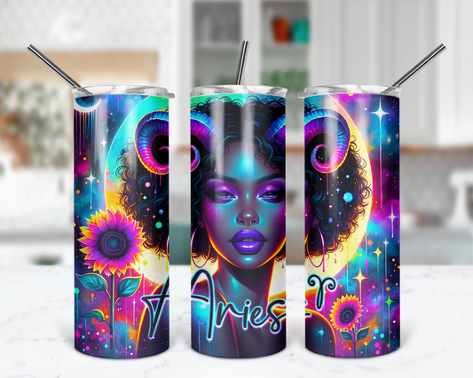 Aries Girl Tumbler / Horoscope Tumbler With Straw /  Zodiac Sign Tumbler / Gift For Astrology Lovers