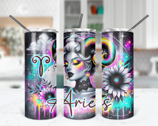 Aries Girl Tumbler / Zodiac Sign Tumbler With Straw / Horoscope Tumbler / Gift For Astrology Lovers