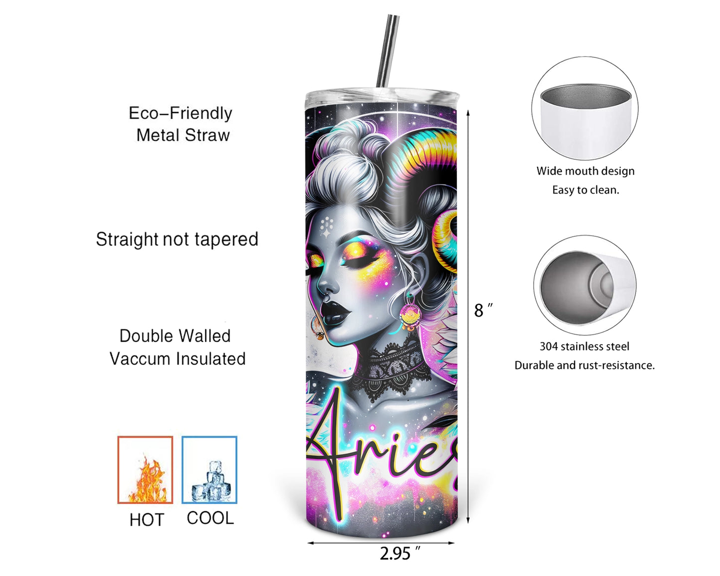 Aries Girl Tumbler / Zodiac Sign Tumbler With Straw / Horoscope Tumbler / Gift For Astrology Lovers