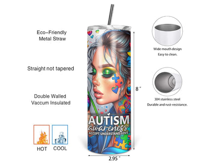 Accept Understand Love / 20oz Autism Awareness Tumbler With Straw / Gift For Her