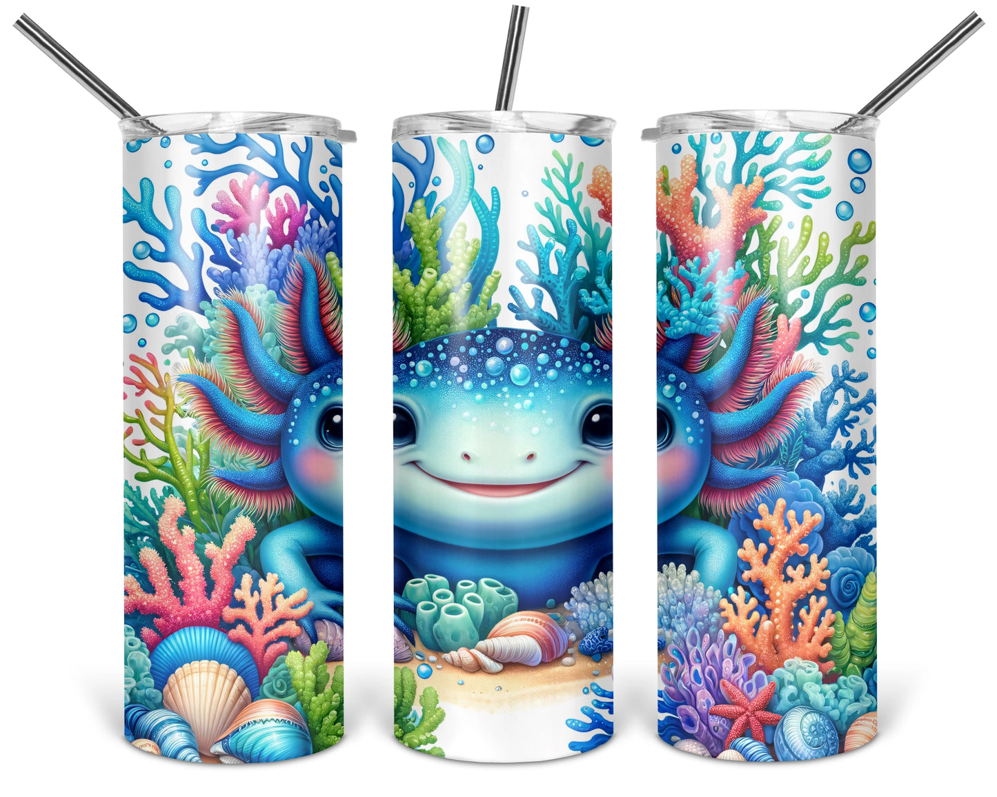 Axolotl Oasis / Cute 20oz Salamander Tumbler With Straw / Gift For Axolotl Lovers