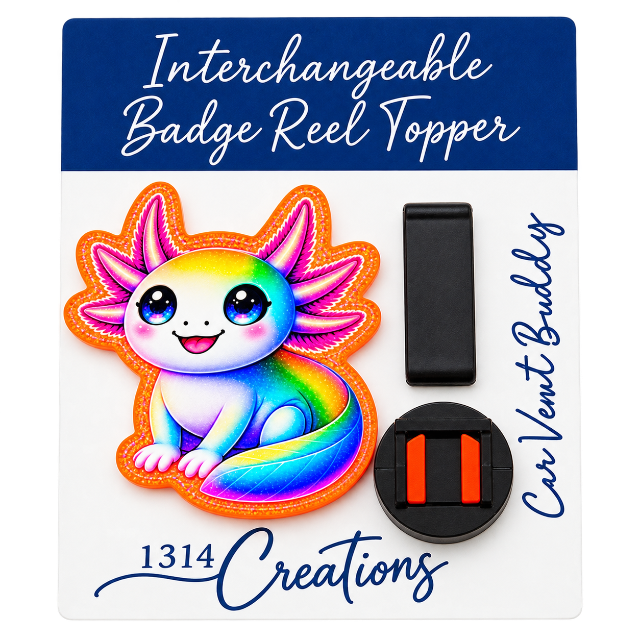 Little Splash of Happy | Interchangeable Axolotl Badge Reel & Topper