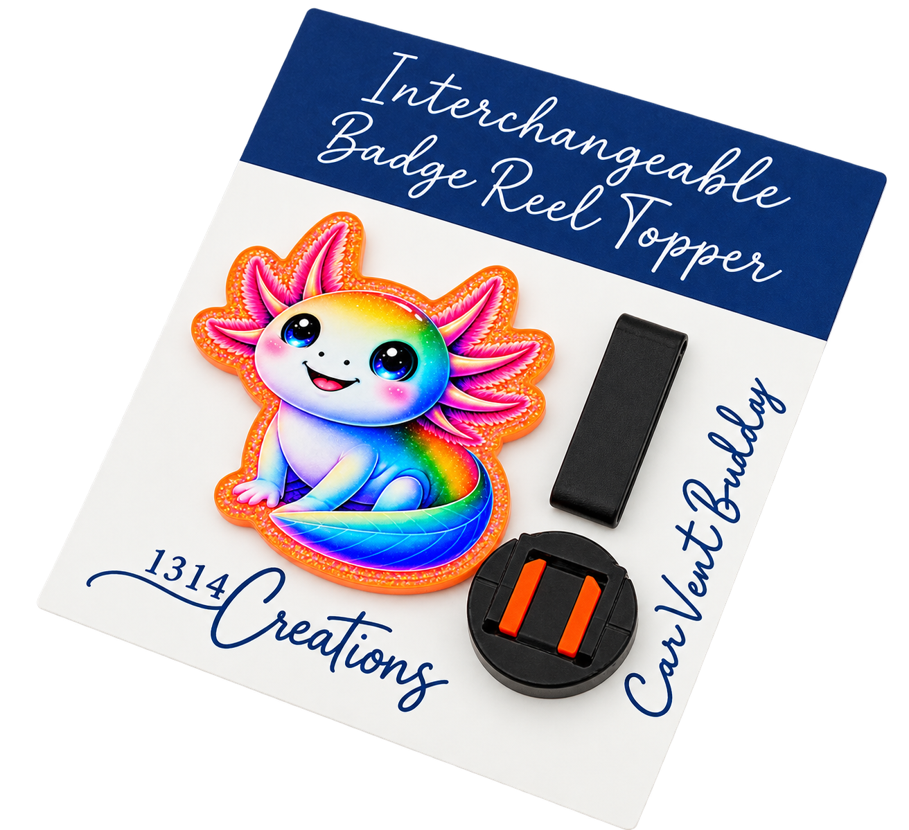 Little Splash of Happy | Interchangeable Axolotl Badge Reel & Topper