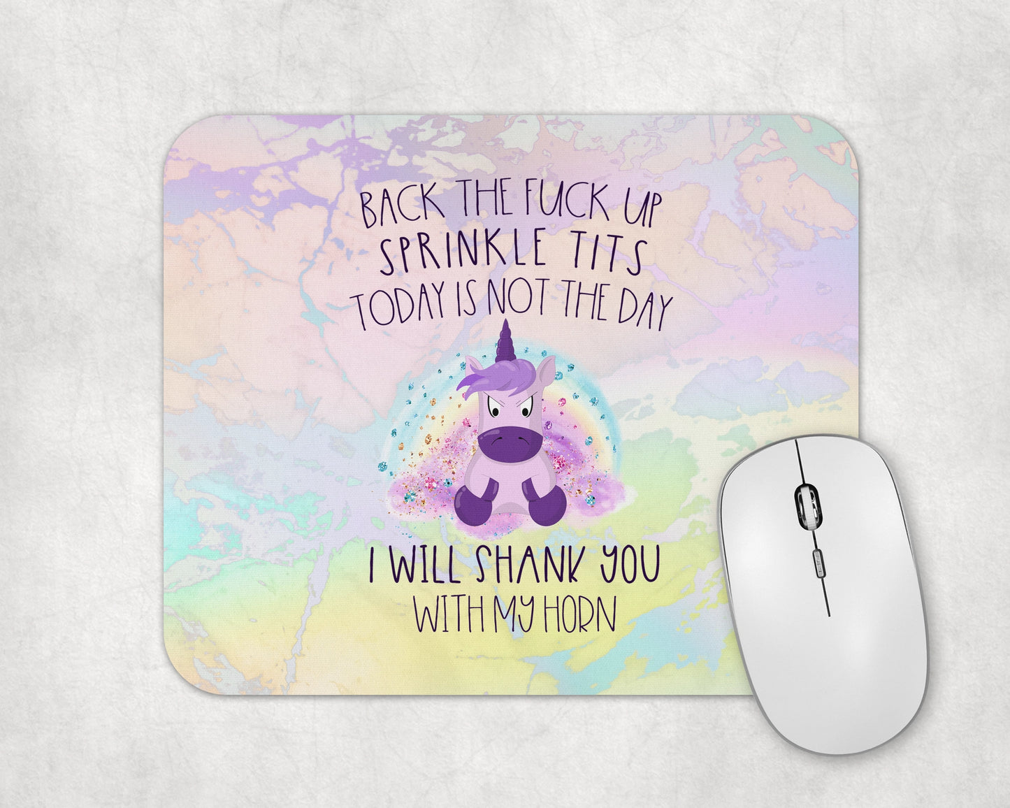 I Will Shank You With My Horn Mouse Pad / Unicorn Laptop Desk Mat / Funny Desk Accessories