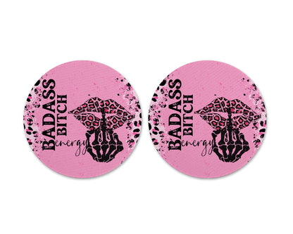 Badass Bitch Energy Coasters - Set of Leopard Print Coasters - Girl Boss Desk Accessories