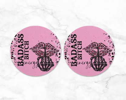 Badass Bitch Energy Coasters - Set of Leopard Print Coasters - Girl Boss Desk Accessories