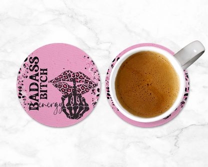 Badass Bitch Energy Coasters - Set of Leopard Print Coasters - Girl Boss Desk Accessories