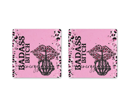 Badass Bitch Energy Coaster - Women Empowerment Coasters - Leopard Print Desk Accessories