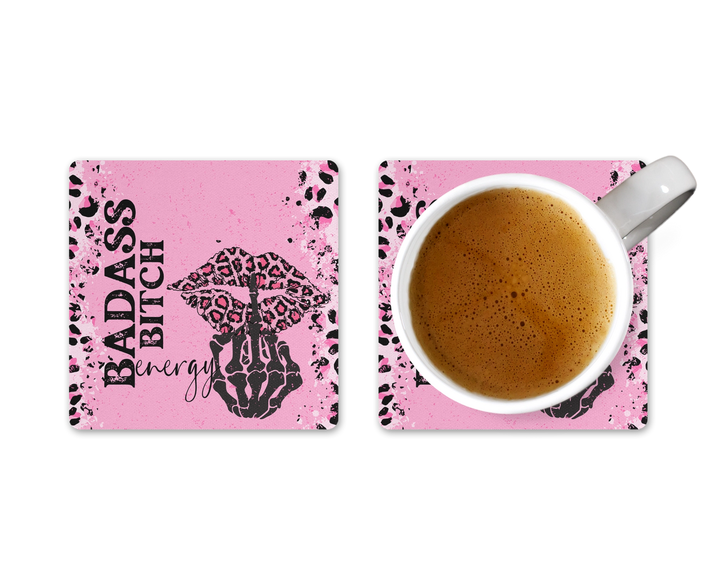 Badass Bitch Energy Coaster - Women Empowerment Coasters - Leopard Print Desk Accessories