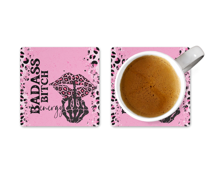 Badass Bitch Energy Coaster - Women Empowerment Coasters - Leopard Print Desk Accessories