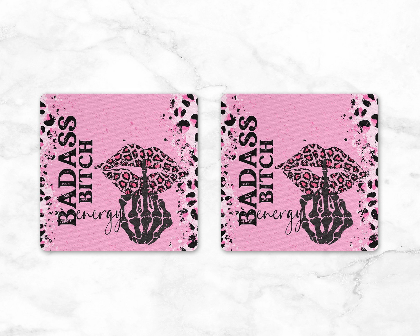 Badass Bitch Energy Coaster - Women Empowerment Coasters - Leopard Print Desk Accessories