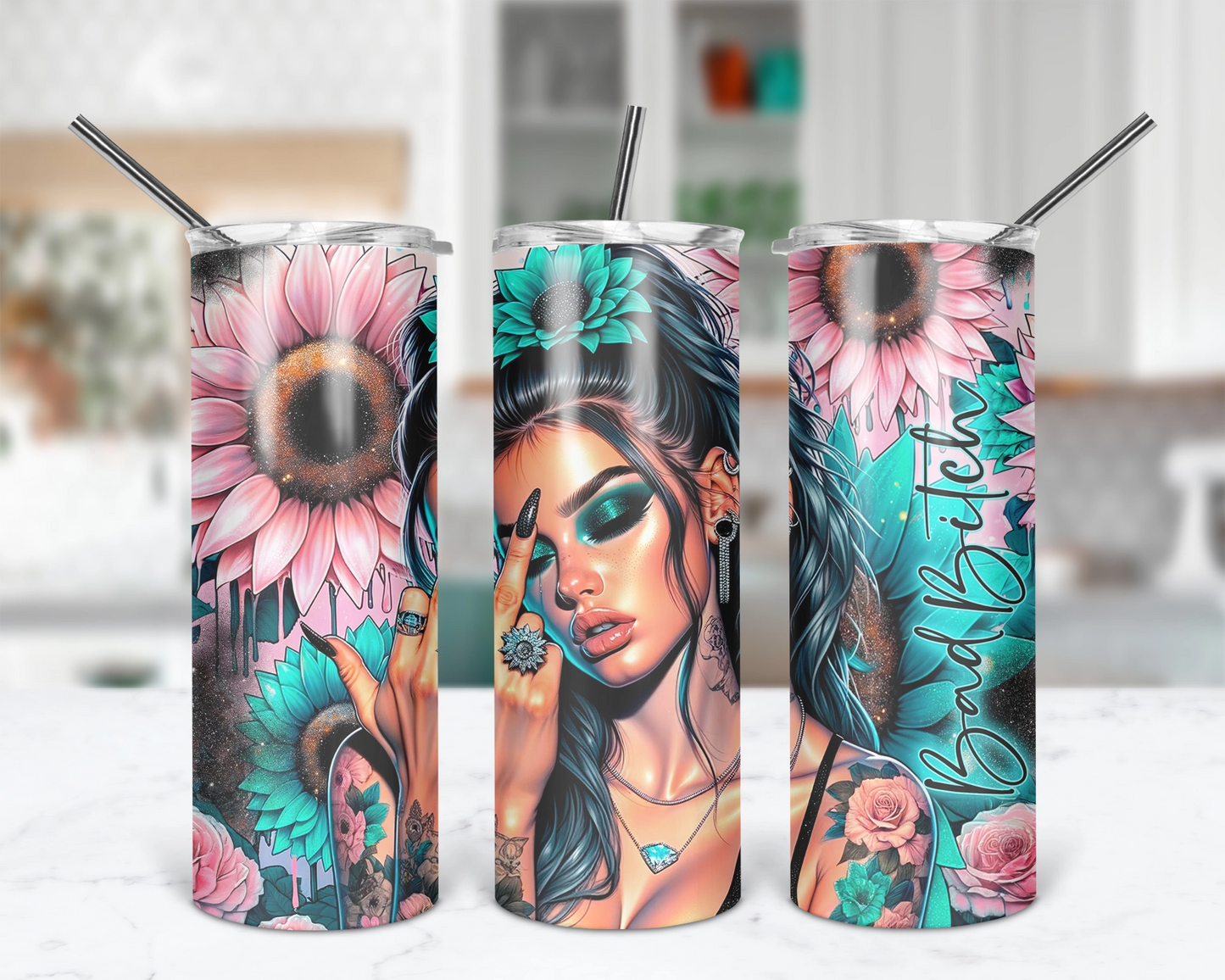 Bad Bitch Tumbler / Sassy 20oz Boho Tumbler With Straw / Gift For Her