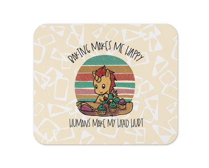 Baking Makes Me Happy Mouse Pad / Funny Unicorn Laptop Desk Mat / Gift for Cooking Lovers