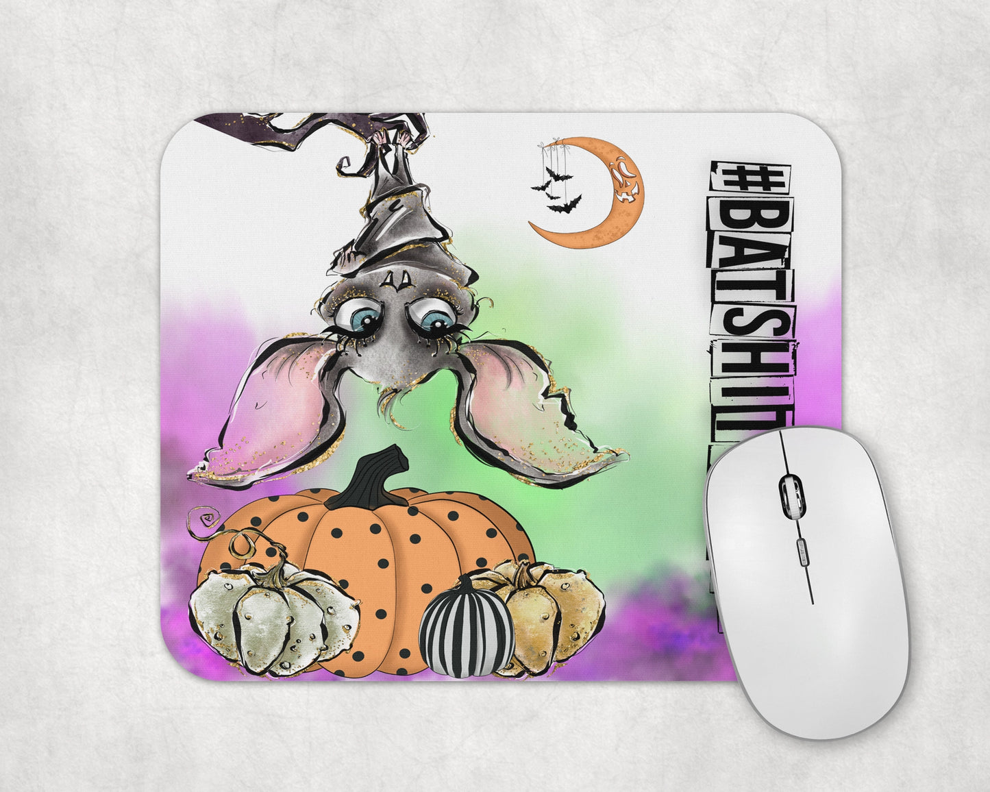 Batty Bliss Mouse Pad / Cute Bat Themed Gaming Pad / Funny Mousepad Gift For Office / Fall Mousepad