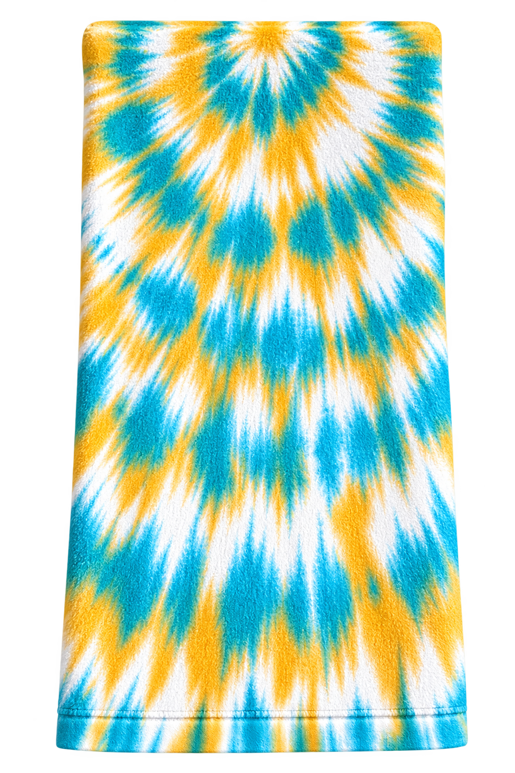 Teal, mustard yellow and white tie-dye towel pattern