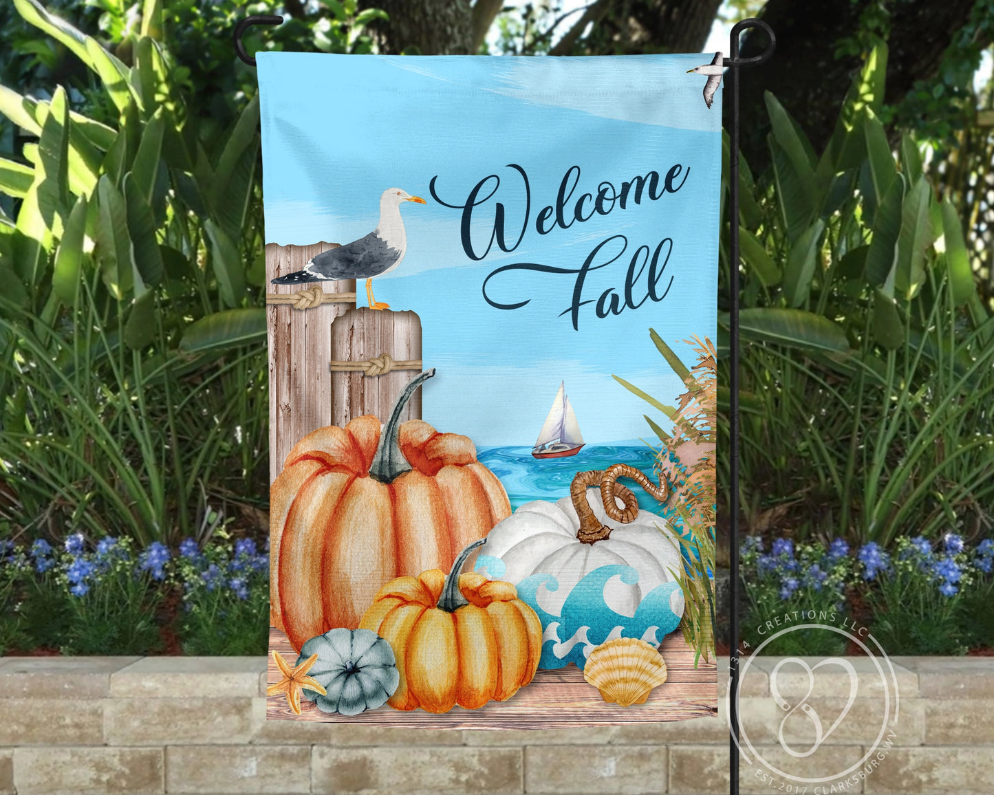 Welcome Fall Garden Flag - Seaside Outdoor Yard Decor - Housewarming Gift