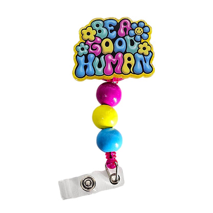 ✌️ Groovy Goodness: Be A Good Human Badge Reel  ✨ Retro Hippie Retractable Badge Reel  ✨ Gift For Nurses ✌️