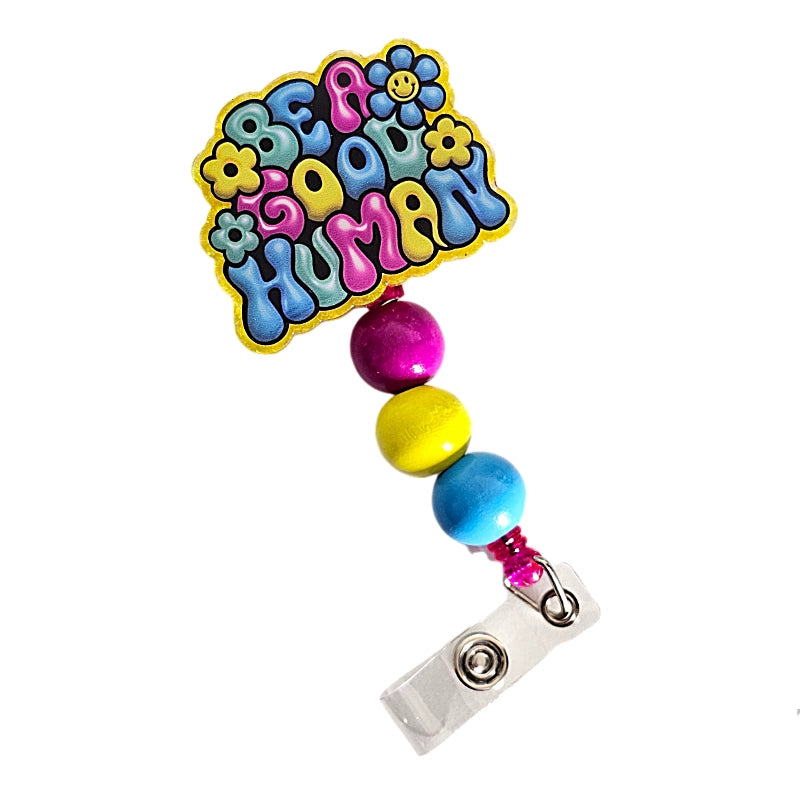 ✌️ Groovy Goodness: Be A Good Human Badge Reel  ✨ Retro Hippie Retractable Badge Reel  ✨ Gift For Nurses ✌️