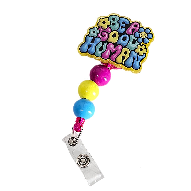 ✌️ Groovy Goodness: Be A Good Human Badge Reel  ✨ Retro Hippie Retractable Badge Reel  ✨ Gift For Nurses ✌️