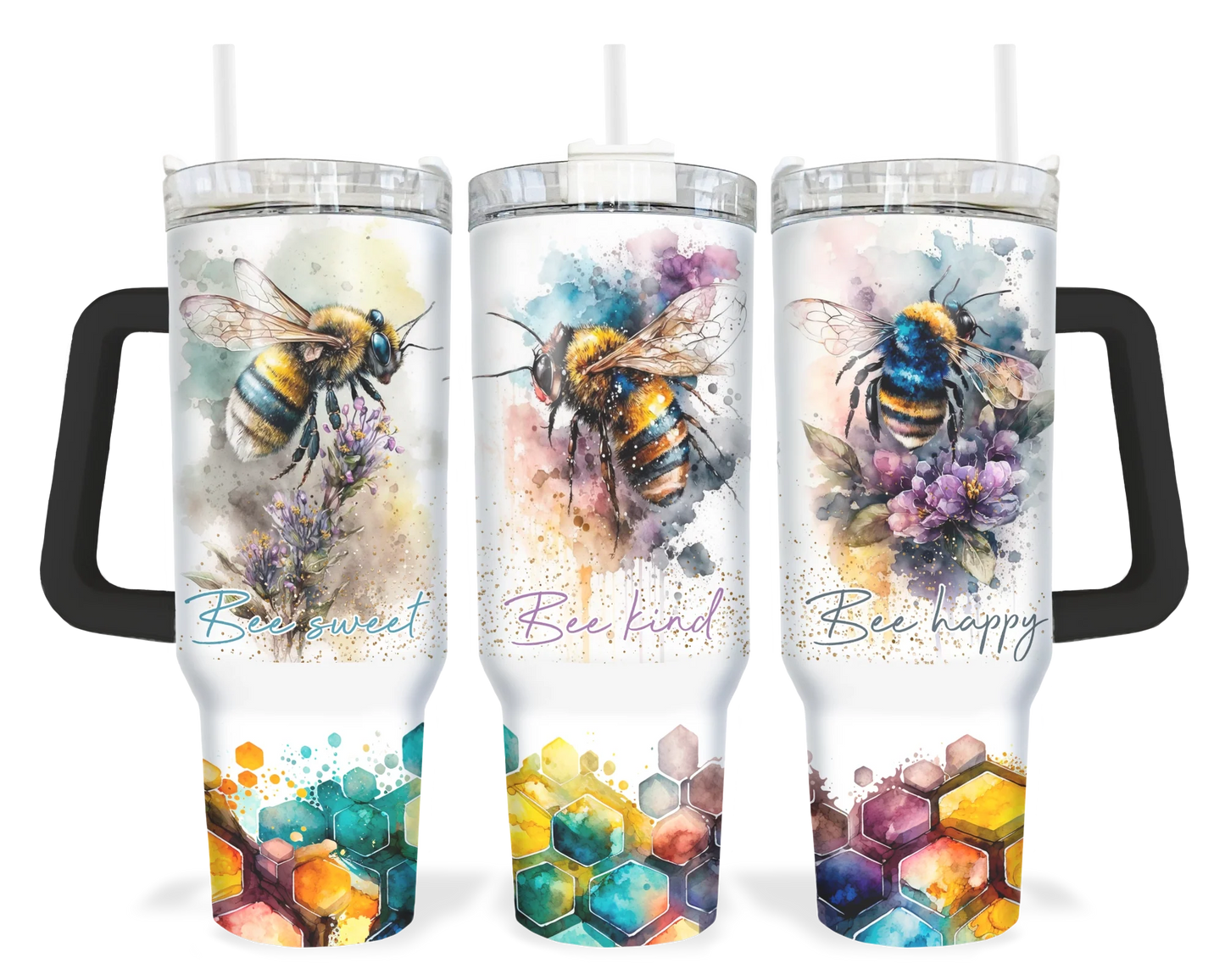 Bee Kind Tumbler - Colorful Honeycomb 40oz Tumbler With Handle - Inspirational Gift